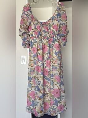 Lush Floral Midi Dress in Pink, Blue, Cream